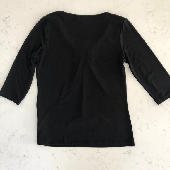 Tribal Scoop Neck 3/4 Sleeve Polyester Top w Knot Detail Black + White Sz S - Picture 6 of 9